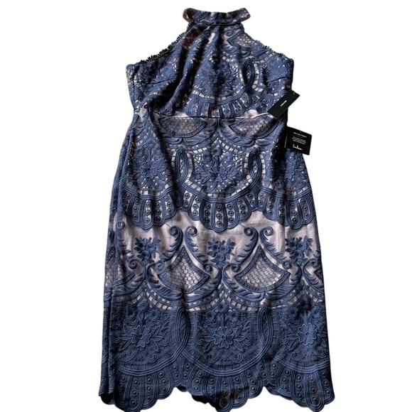 Lulu's NWT Celebrate Life Navy Blue Lace Halter Mini Dress Size Large - Picture 6 of 12